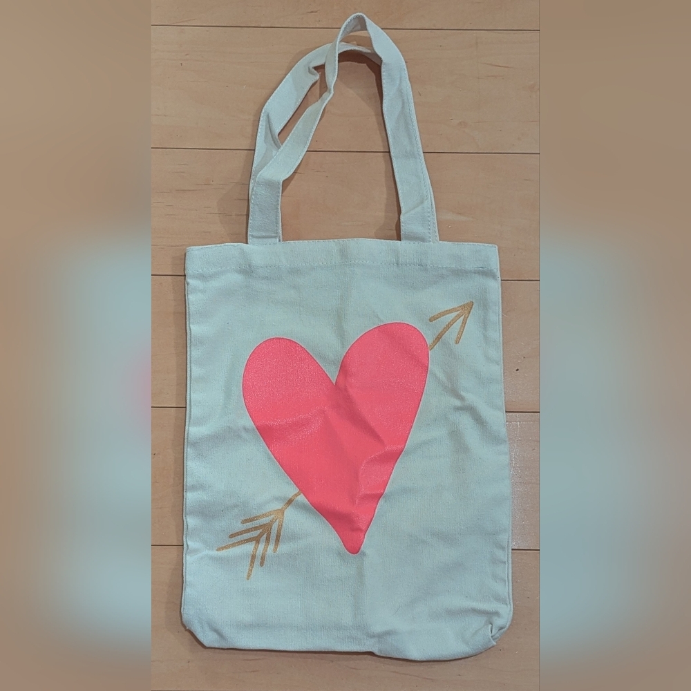 Heart Arrow Tote Bag Cream Pink Gold Graphic Canvas Tote Bag